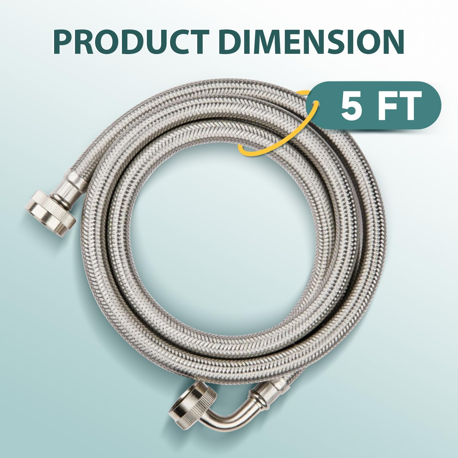 Niikappu Washing Machine Hoses 5ft, 1 Pack Braided Stainless Silver