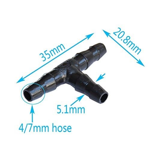 Kalolary 100pc 1/4″ Barbed Tee Connectors 4/7mm Drip Irrigation Joint FROM USA