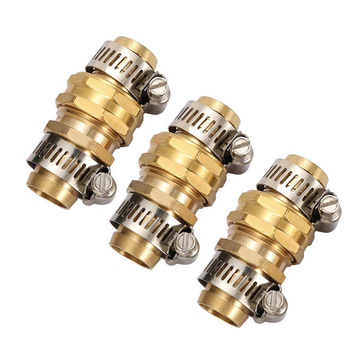 3/4″ Brass Garden Hose Repair Mender Male Female Connector Stainless Clamp (3…