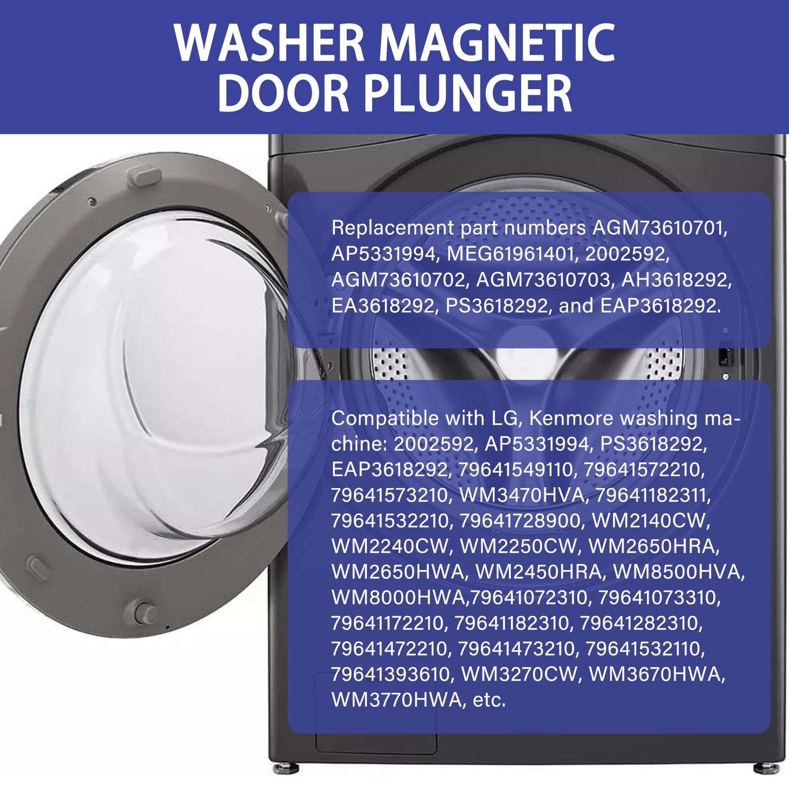 AGM73610701 Washer Magnetic Door Plunger and Spring 1.5 inches, Gray