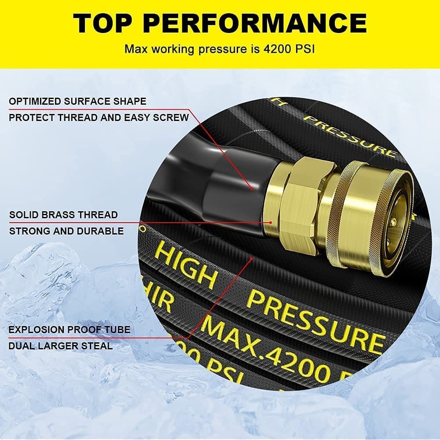 POHIR Pressure Washer Whip Hose – 10 FT, 4200PSI, Replacement Hose Reel Conne…