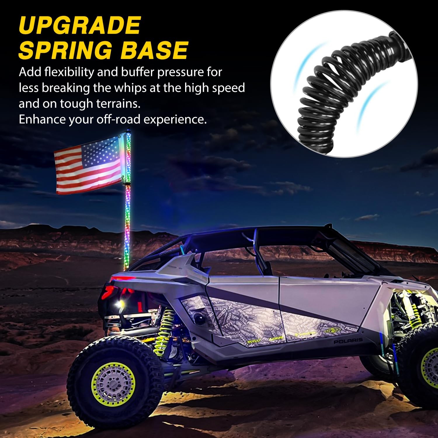 Gooacc 1Pc 4Ft Led Whip Light Spring Base Spiral Rgb Chasing Rf Remote Lighted