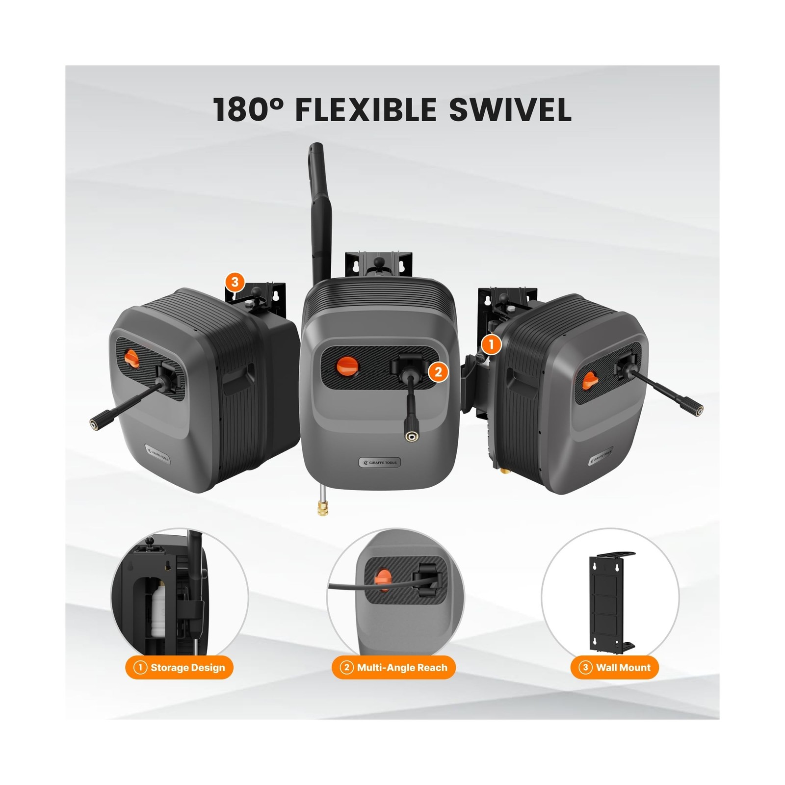 Giraffe Tools Grandfalls Retractable Pressure Washer G20B, 2500 PSI 2.2 GPM, …