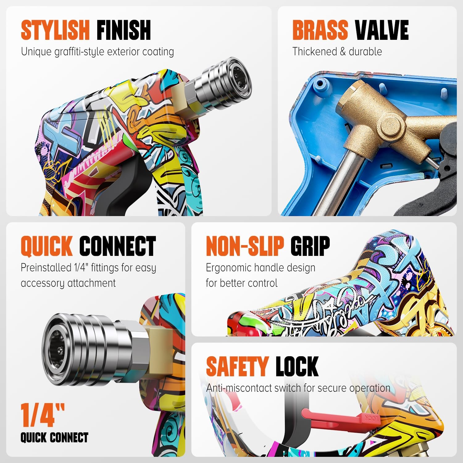 Short Pressure Washer Gun, High Gun 4000 PSI Graffiti