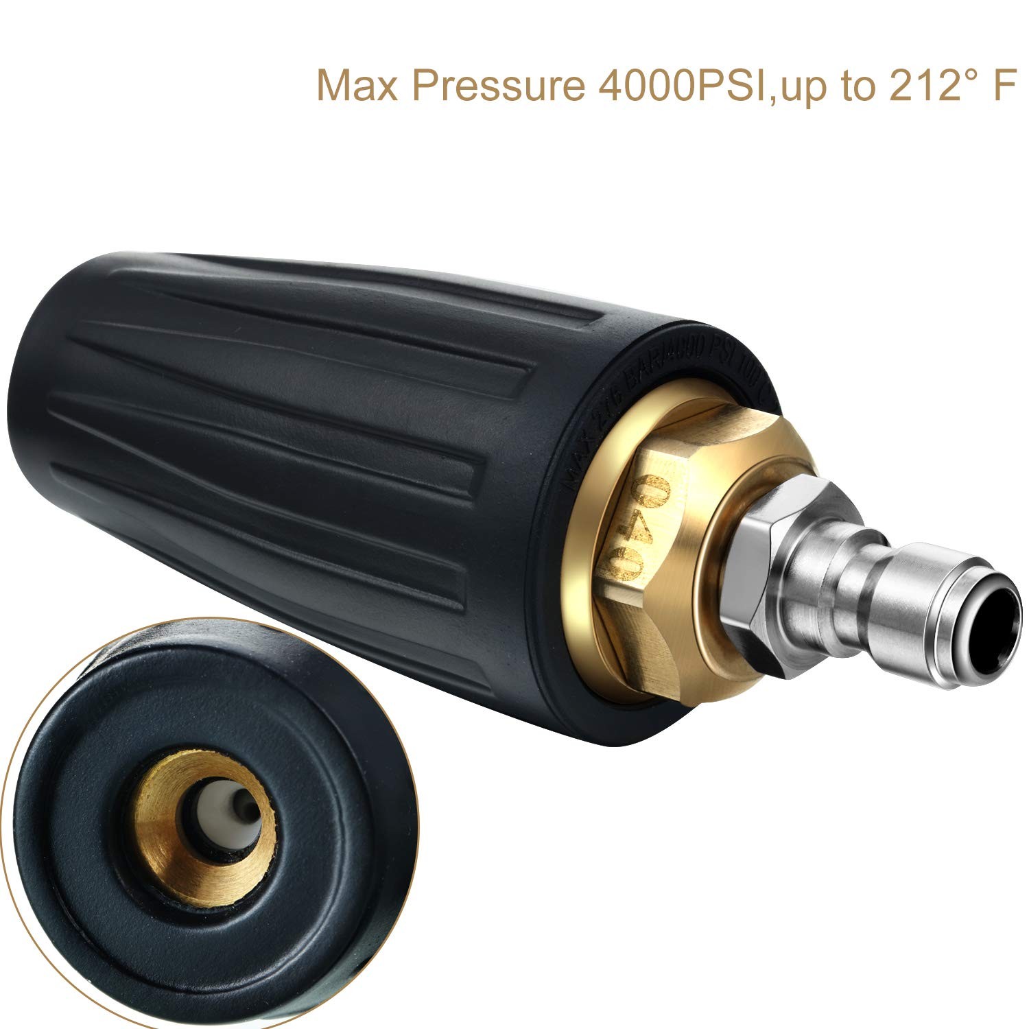 Mudder 4000 Psi Pressure Washer Rotating Turbo Nozzle 4.0 0.25 inches, Black