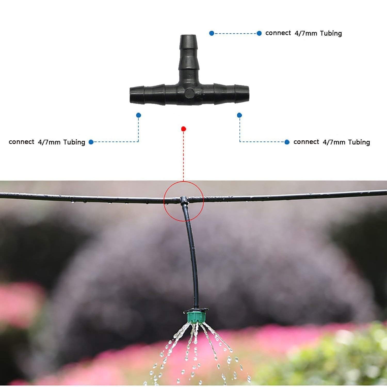 Kalolary 100pc 1/4″ Barbed Tee Connectors 4/7mm Drip Irrigation Joint FROM USA
