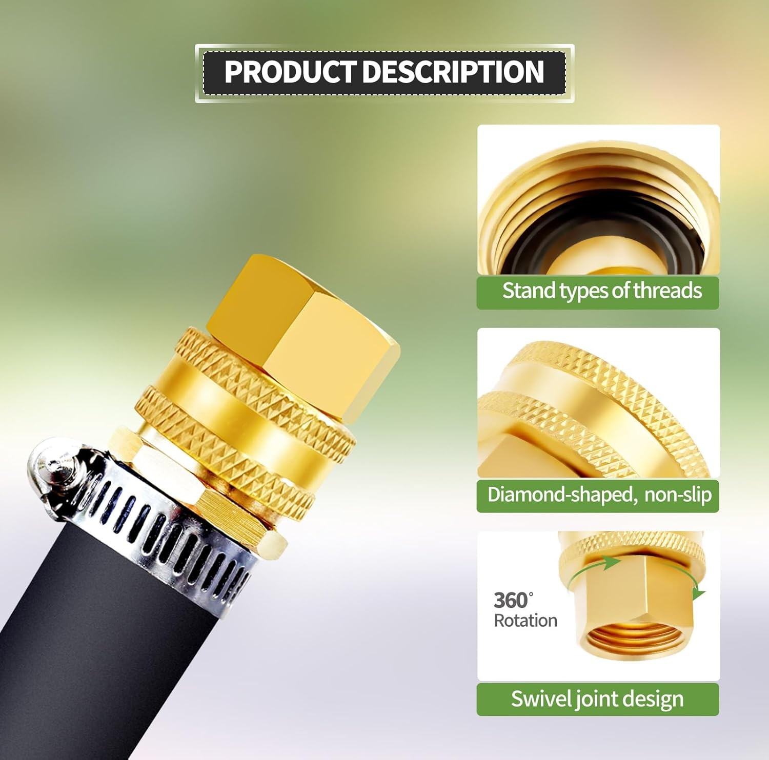 2 Pack Lead-Free Brass Garden Hose Threaded 3/4″ GHT to 2 PCS Female,