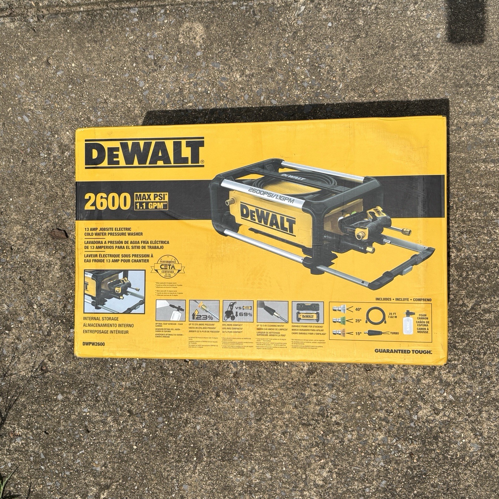 DEWALT DWPW2600 Electric Pressure Washer 2600 PSI 1.1 GPM 25ft Hose