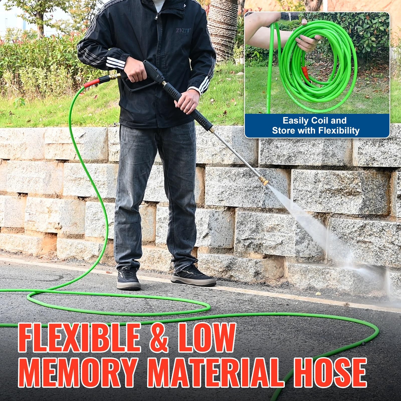 YAMATIC Flexible Pressure Washer Hose 25 FT 1/4″, 3200 PSI 25FT, Green
