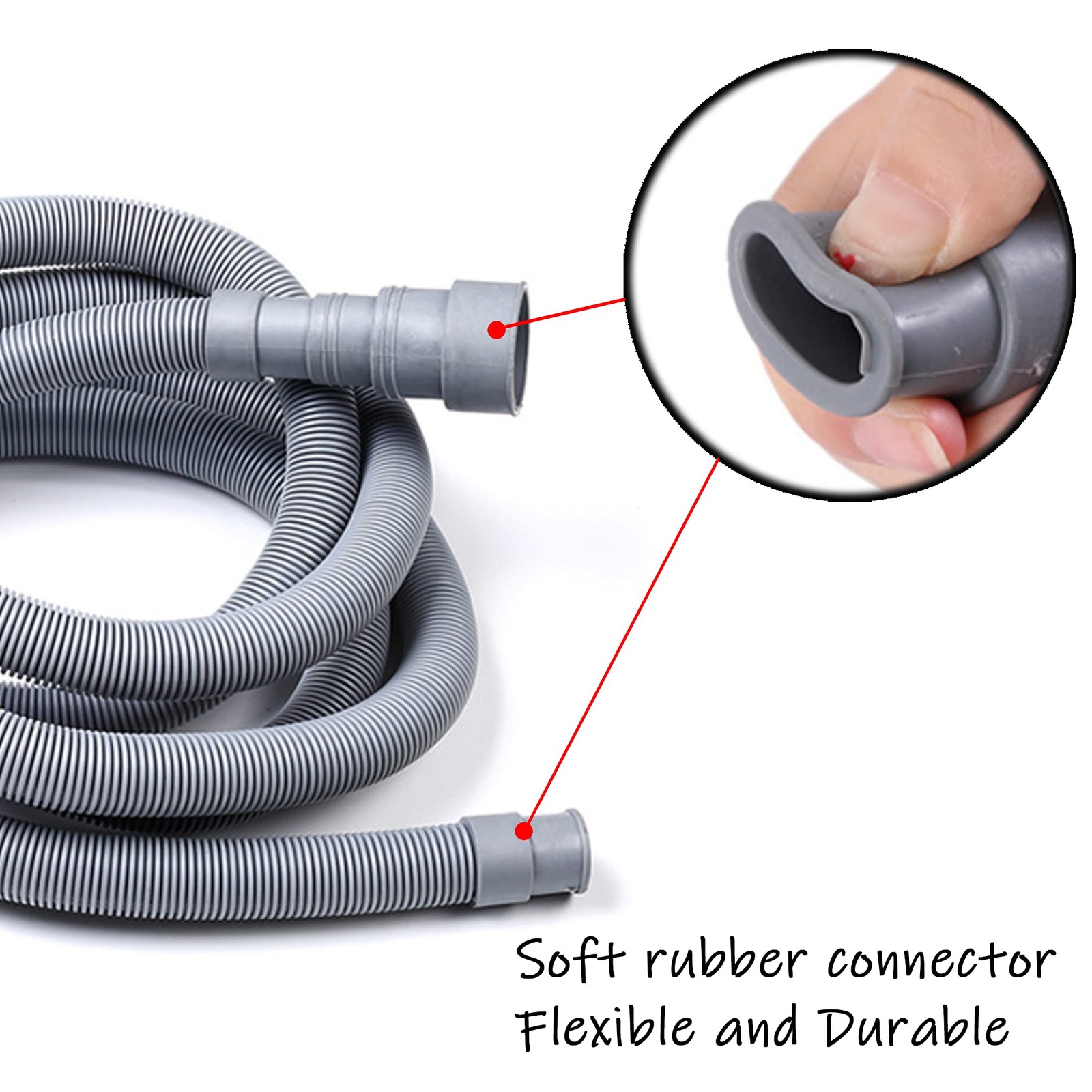 HLMOptimo 16 Feet Universal Washing Machine Drain Hose Flexible 16 feet, Gray