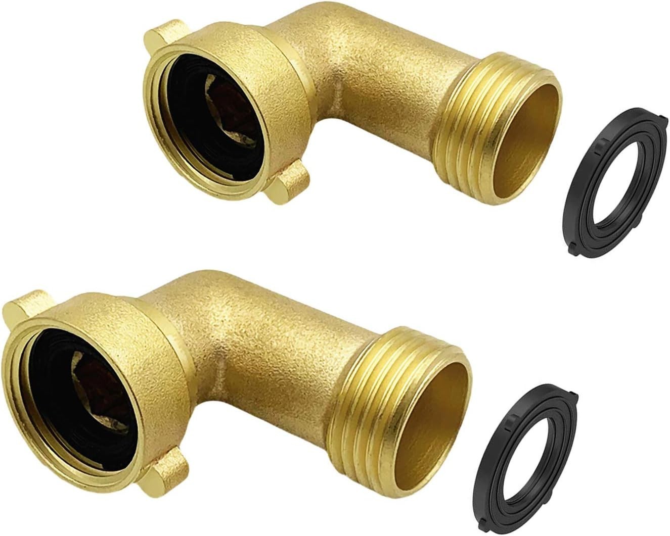 2 Pack Brass Garden Hose Elbow Connector, 90 Degree Solid Extender Hose…