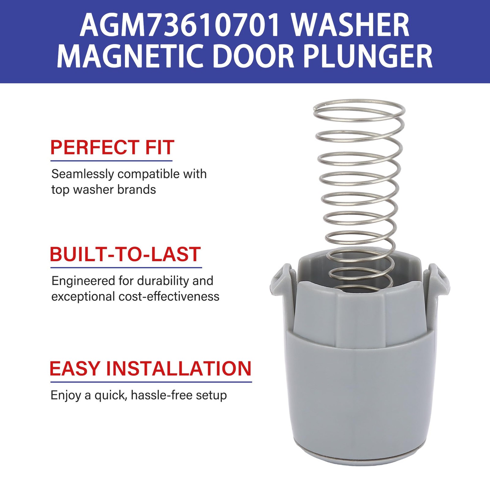 AGM73610701 Washer Magnetic Door Plunger and Spring 1.5 inches, Gray