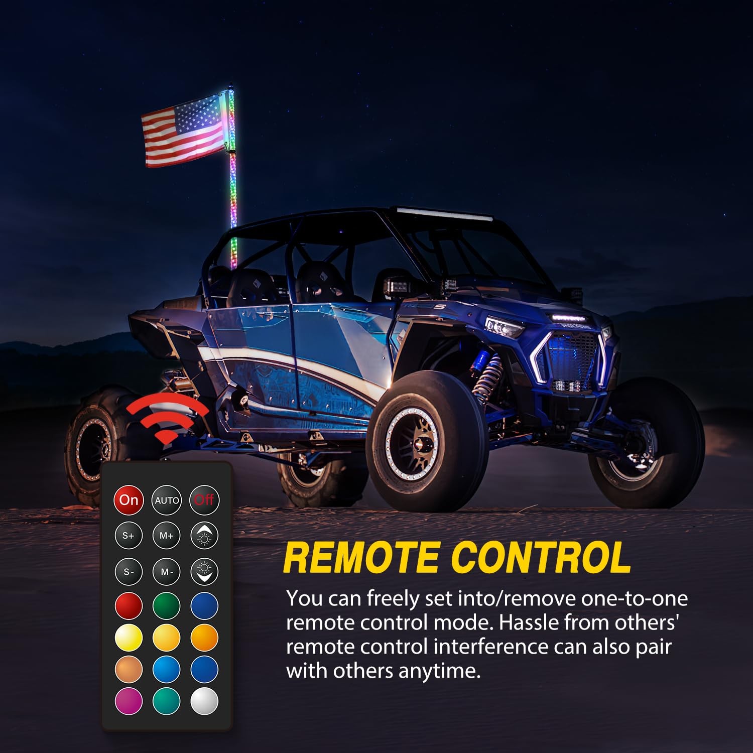 Gooacc 1Pc 4Ft Led Whip Light Spring Base Spiral Rgb Chasing Rf Remote Lighted