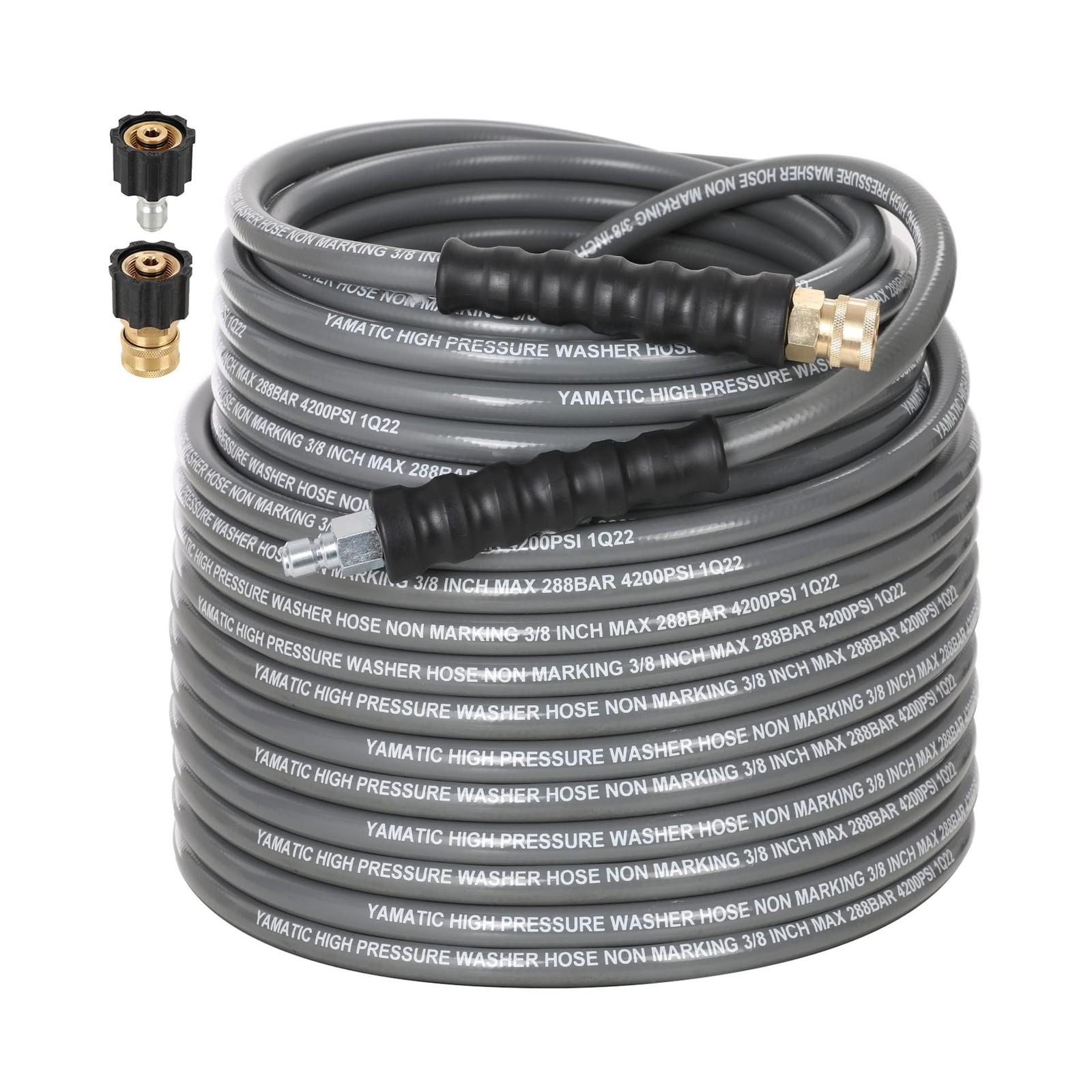 YAMATIC Non Marking 3/8″ Pressure Washer Hose 100FT 4200 PSI, Kink Resistant …