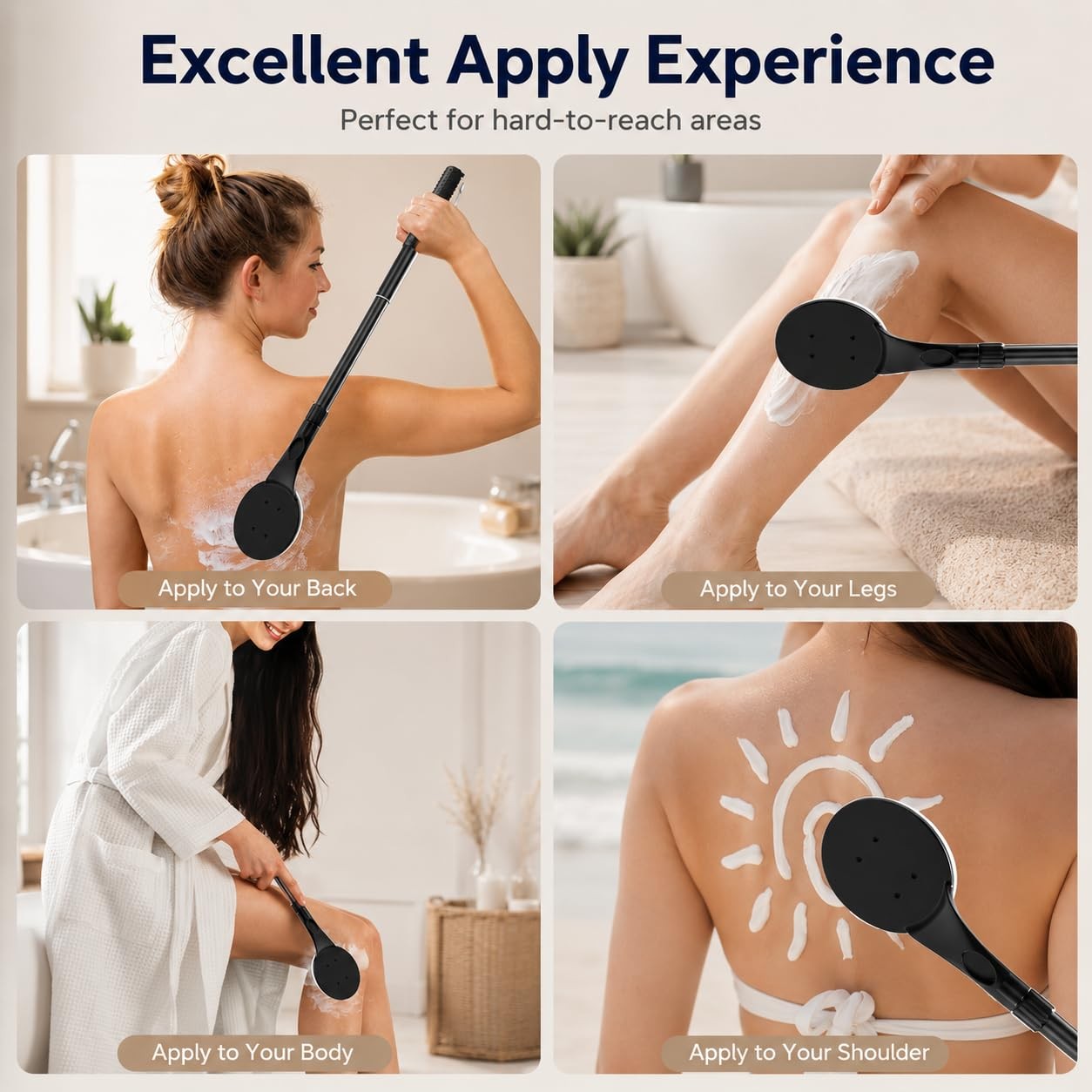 Lotion Applicator for Back, 25.7” Telescopic Back Applicator, Black