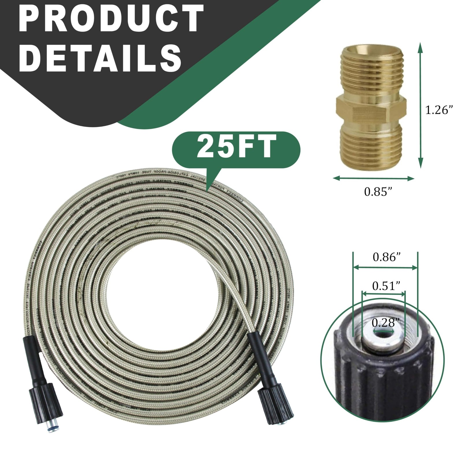 25FT Pressure Washer Hose, 1/4” Kink Resistant Power Washing Extension Hose,…