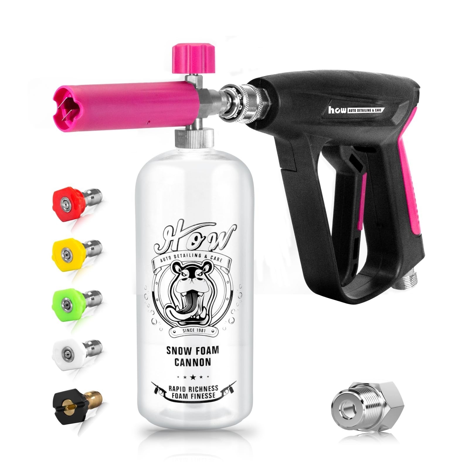 H.O.W DETAILING Short Pressure Washer Gun Kit with 1L Snow Foam Cannon, Foam …