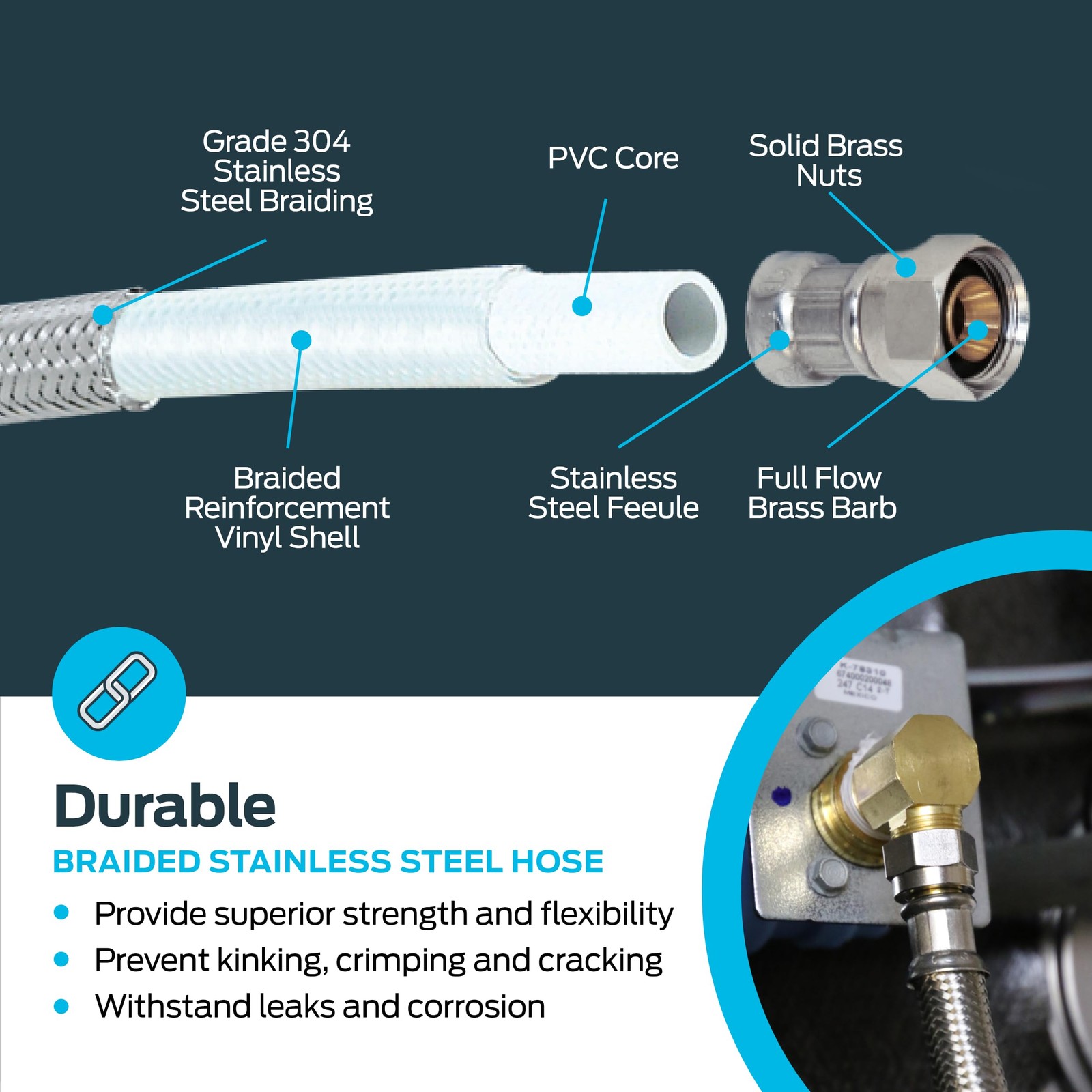 Eastman 5 Ft. Dishwasher Installation Kit, Braided Stainless 5 Ft., Silver