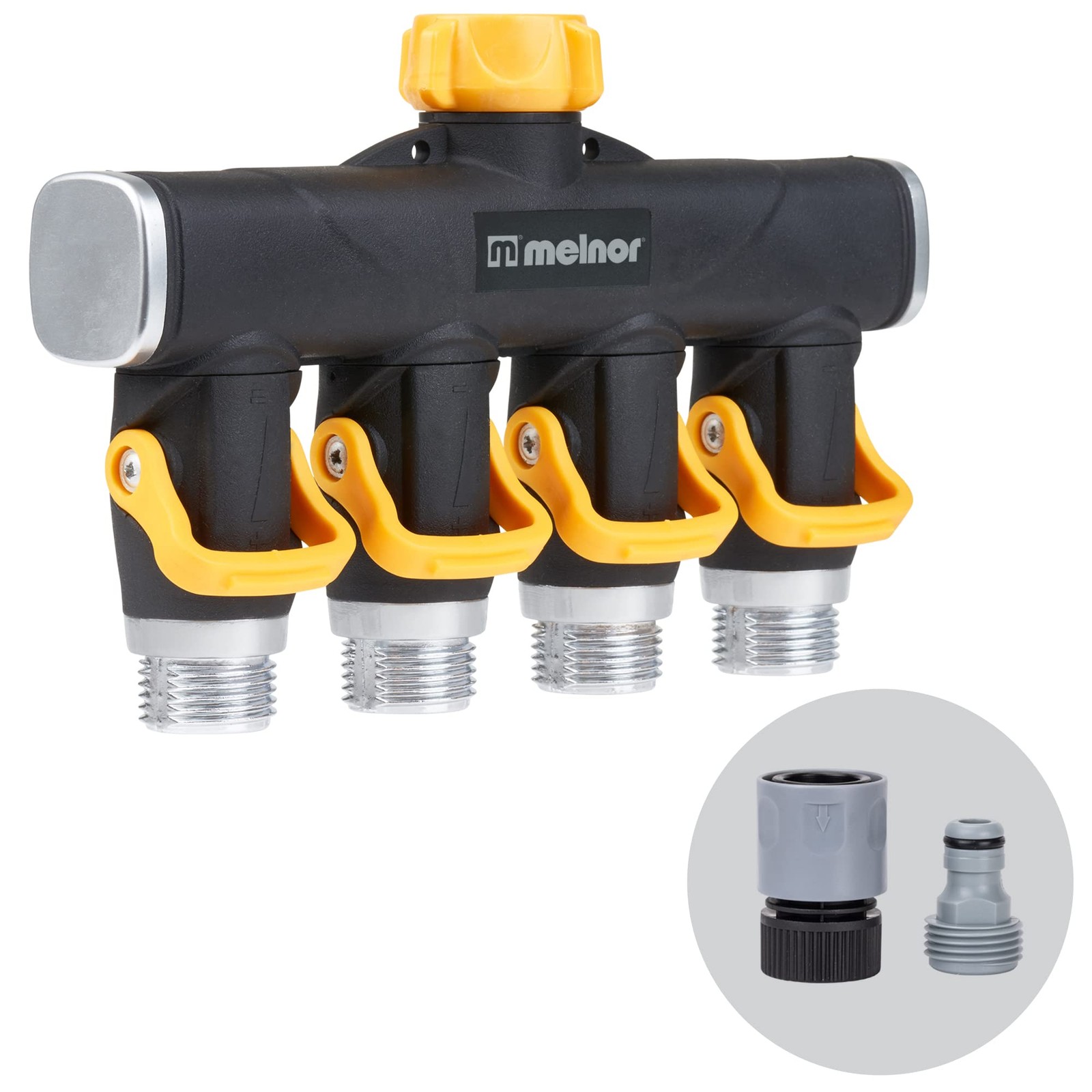 Melnor 65135AMZ 4 Way Lever Flow 8.07 x 2.24 x 5.27 inches, Yellow, Black