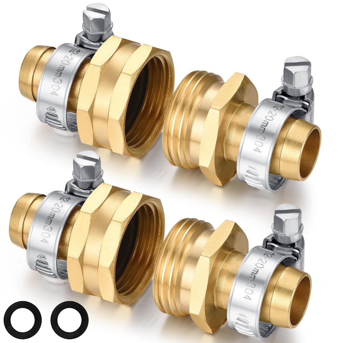 SIGURANTA Garden Hose Repair Connector with Clamps 5/8″ Barb-2 Set, Brass