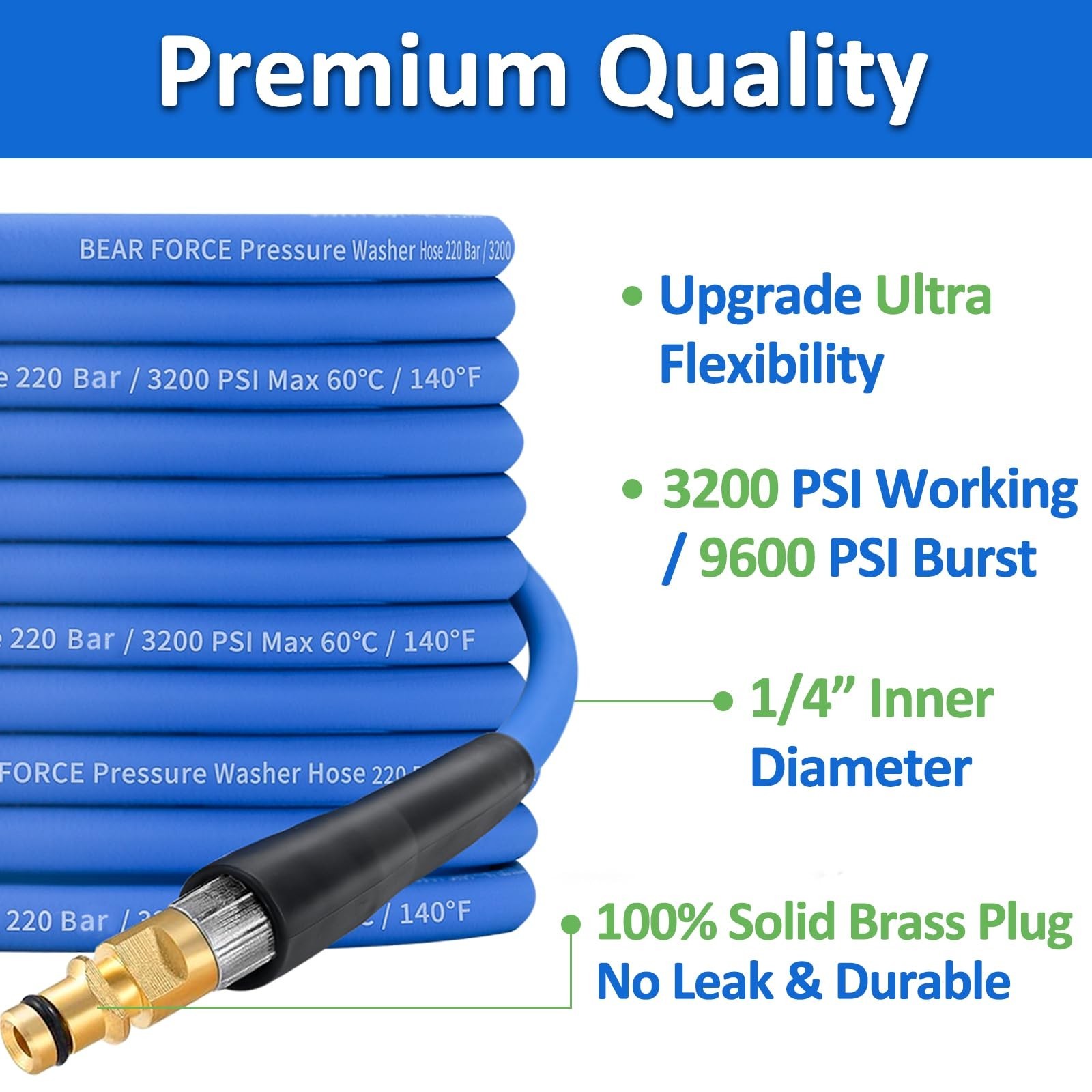 Pressure Washer Replacement Hose Super Flexible Hose 32ft, 3200 PSI Kink Resi…