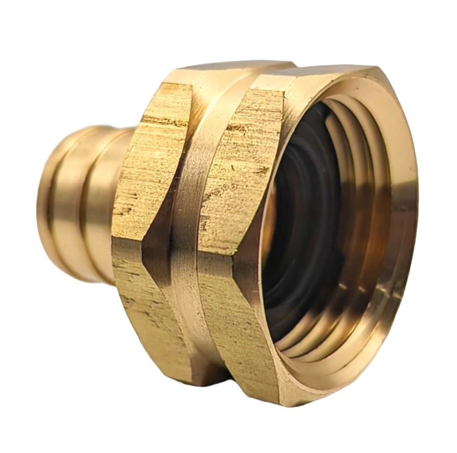 Brass Garden Hose Adapter Swivel Fitting, 3/4” PEX Barb and 3/4” GHT