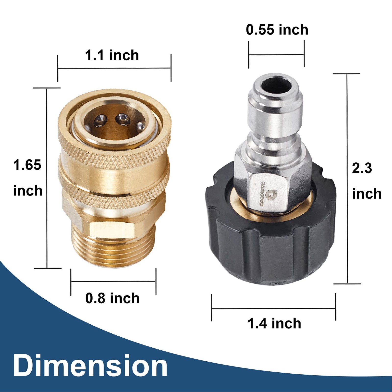 Raincovo Pressure Washer Quick Connect Fittings, M22 14mm to 3/8″, Black