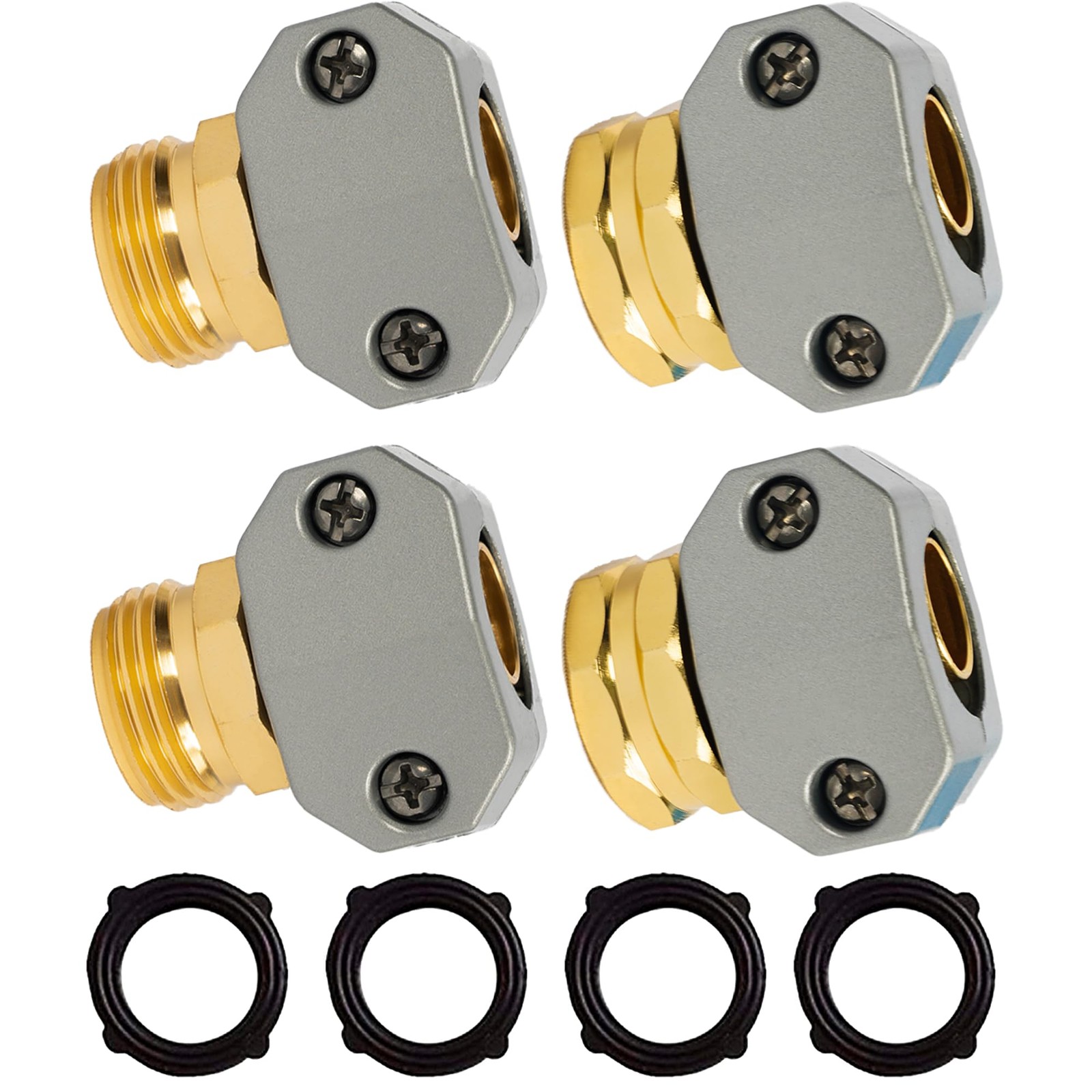 Hourleey Garden Hose Repair Kit, 2 Sets Aluminum Alloy 2 Set, Silver, Gold