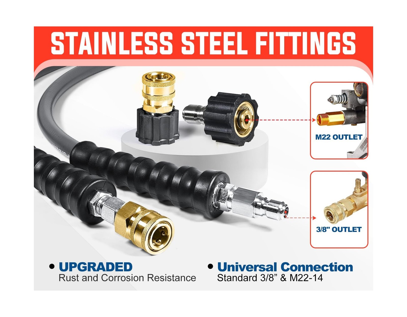 YAMATIC Non Marking 3/8″ Pressure Washer Hose 100FT 4200 PSI, Kink Resistant …