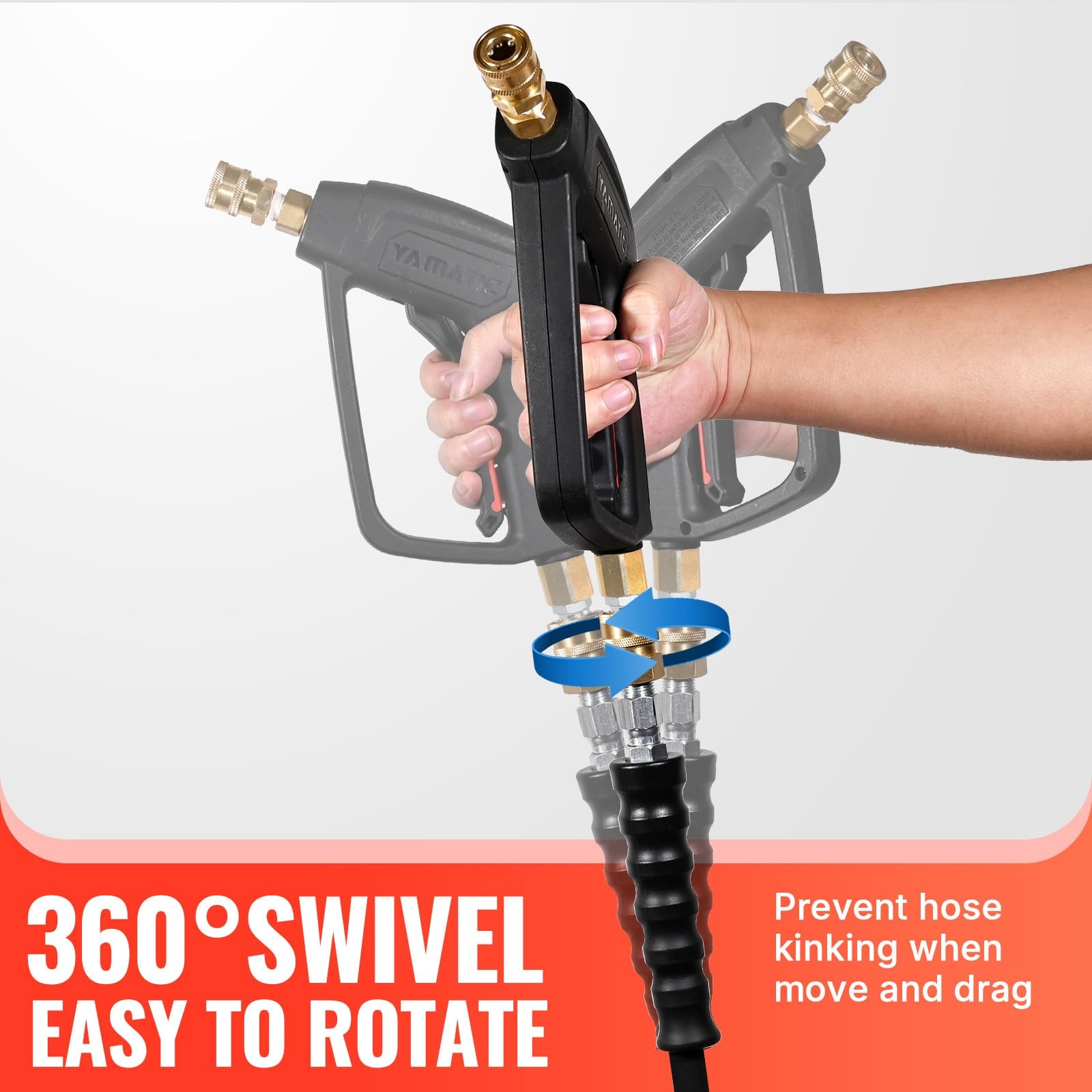 YAMATIC Long Pressure Washer Gun and Hose Kit, & 50FT Hose, Black