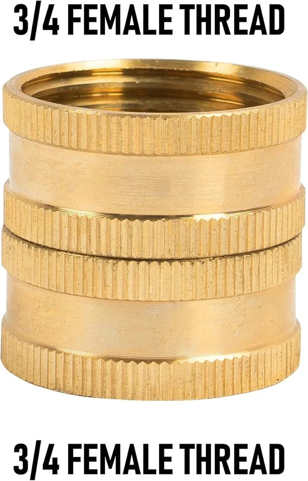 Hourleey Garden Hose Adapter, 3/4 Inch Solid Brass Female to Female,