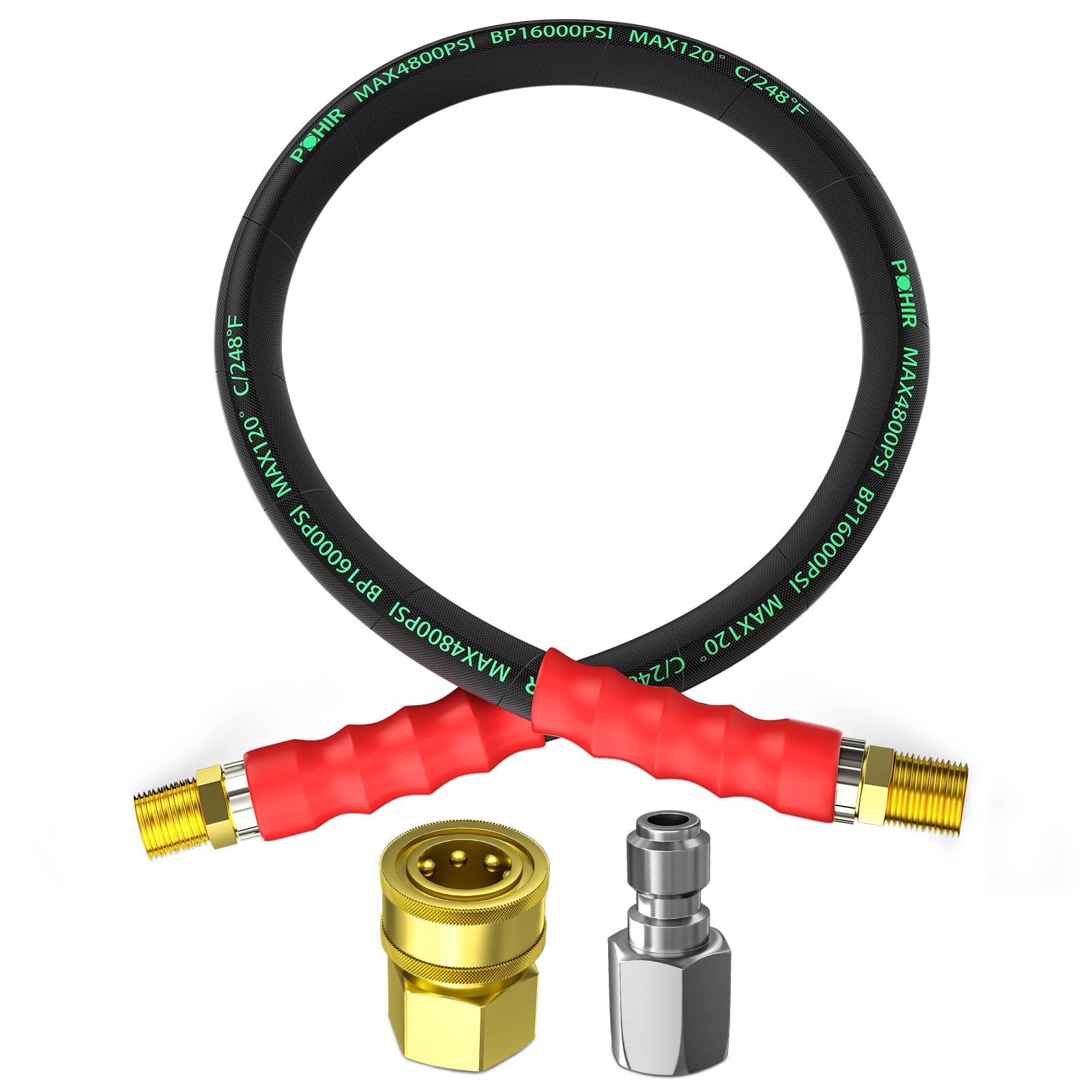 POHIR 3FT Pressure Washer Jumper Hose, 4800 PSI 3ft, Black