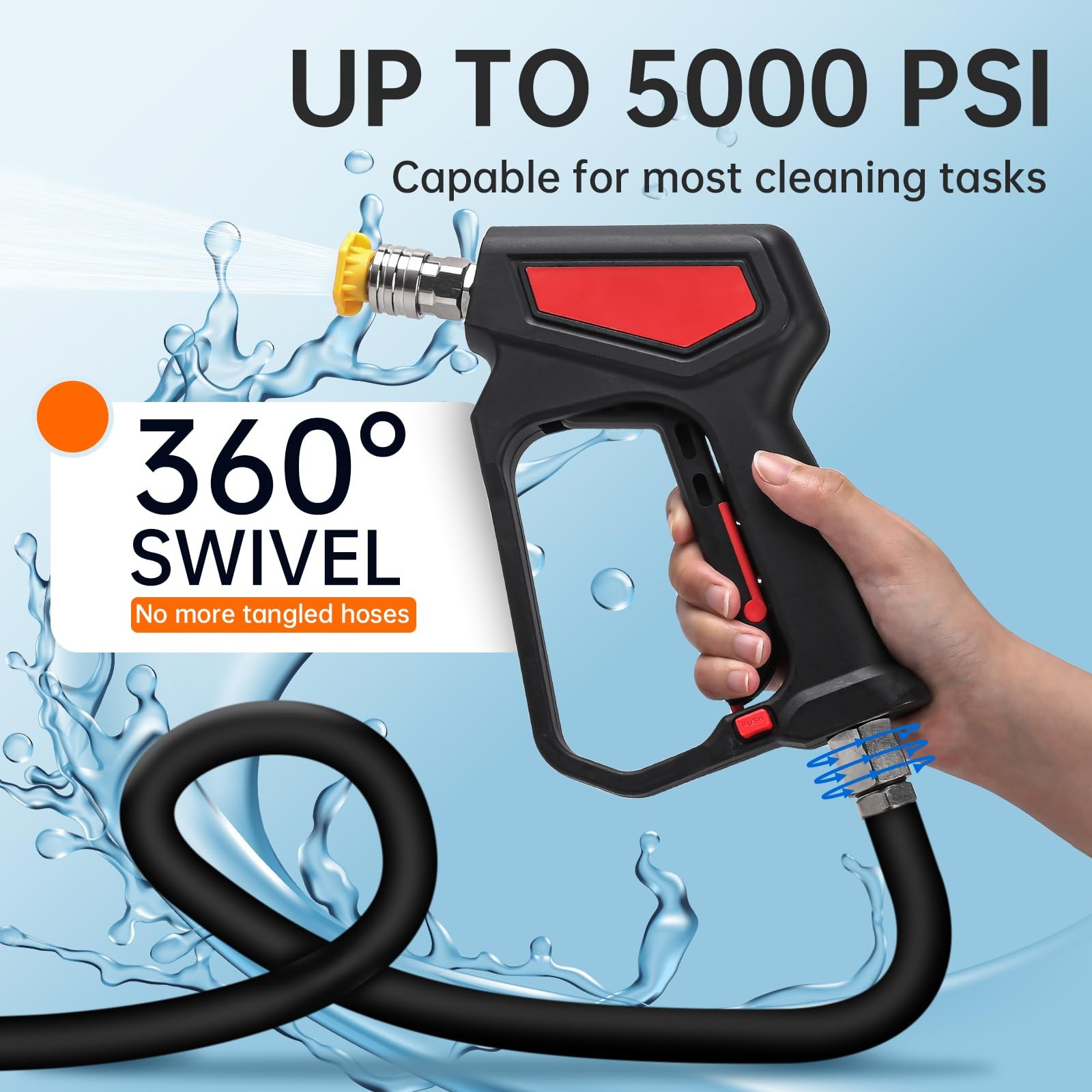 Javneo Pressure Washer Short Gun with Swivel, 5000 PSI/10.5 Normal1, Black