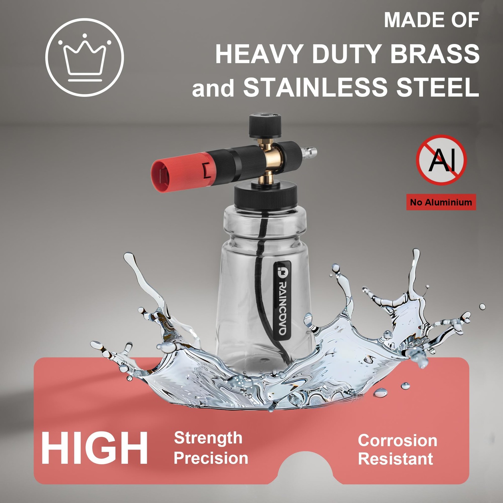 Raincovo Foam Cannon Wide Mouth for Pressure 254.1 cubic inches, Black Clear