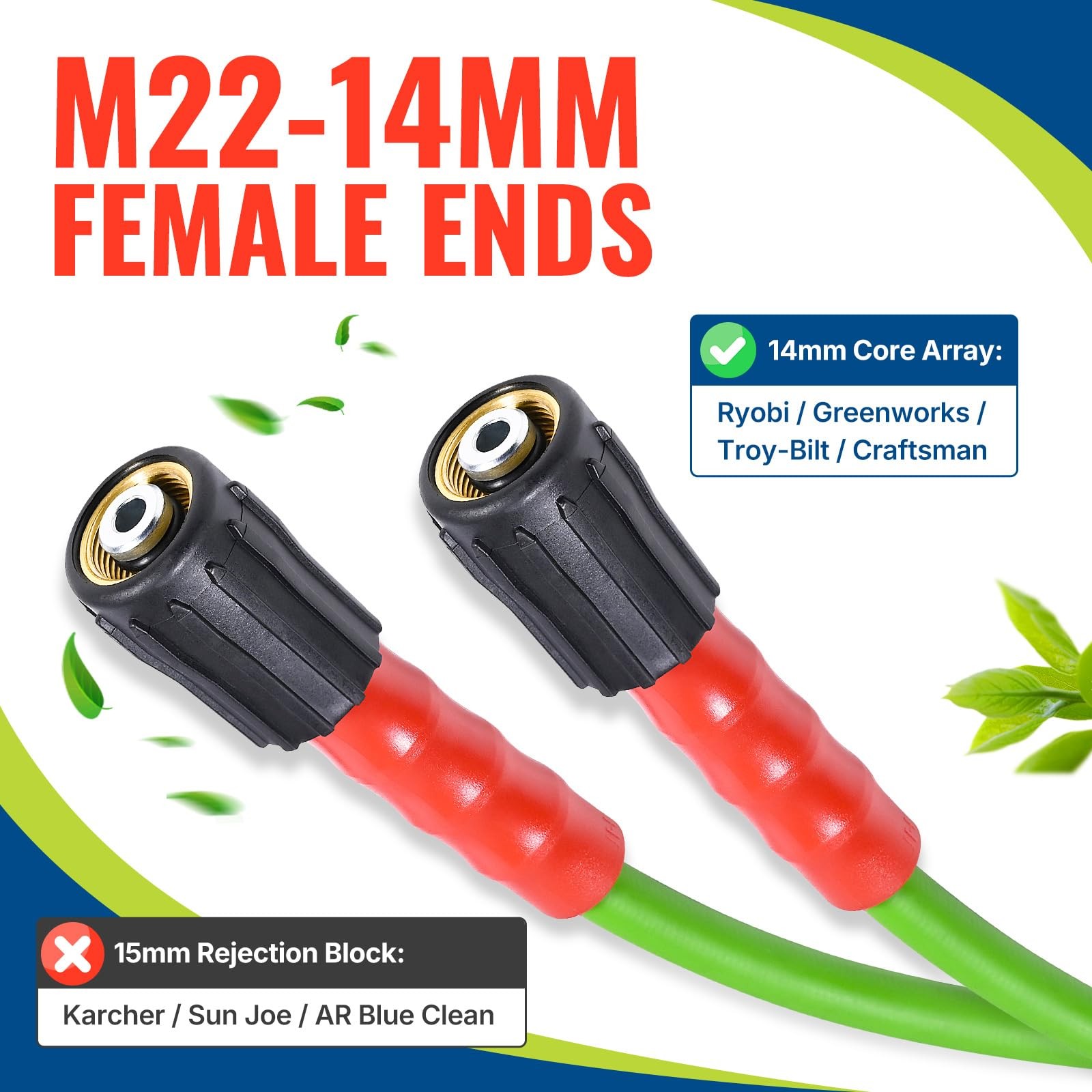 YAMATIC Flexible Pressure Washer Hose 25 FT 1/4″, 3200 PSI 25FT, Green