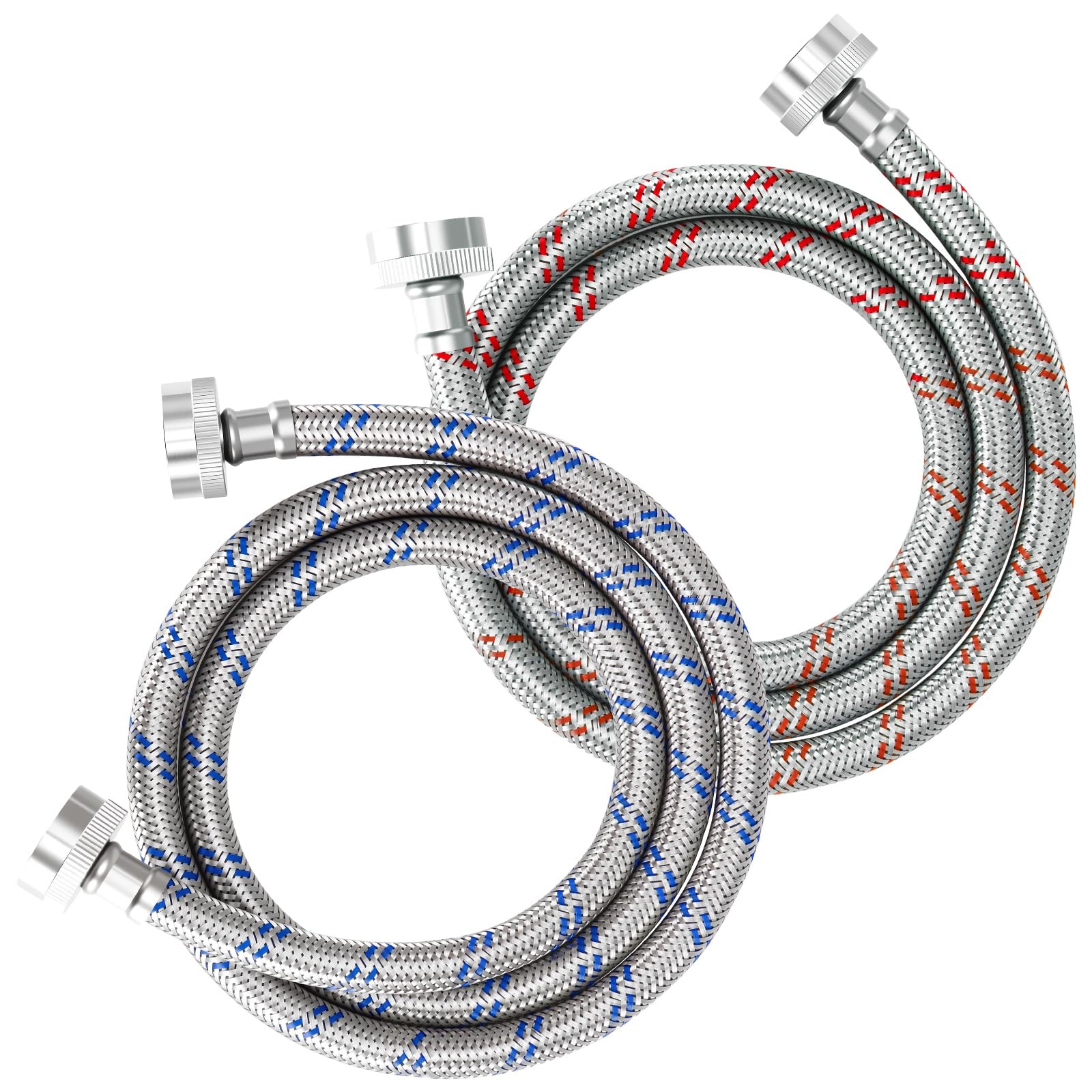 Gecyfit 4 FT Washing Machine Hoses, 2 Pack Premium Stainless Steel Blue & Red