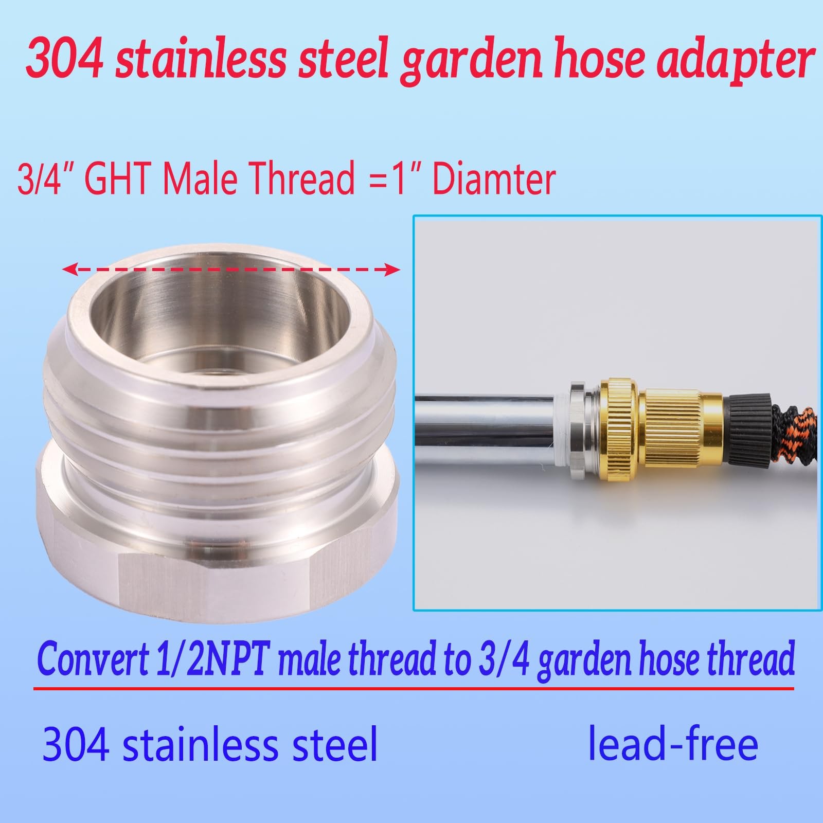 SNUTUYA 3/4 “GHT male x 1/2” NPT C-3/4 Male x Female, Silver