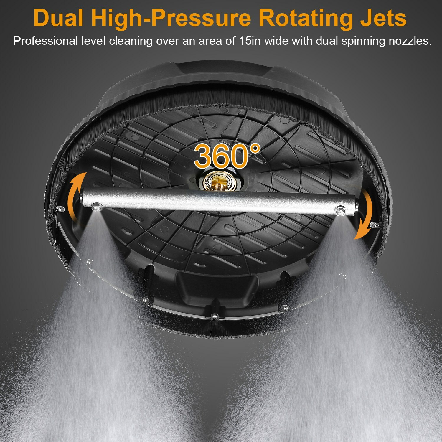 3600PSI 15″ Pressure Washer Surface Cleaner w/ 2 Extension Wand & Quick Connect