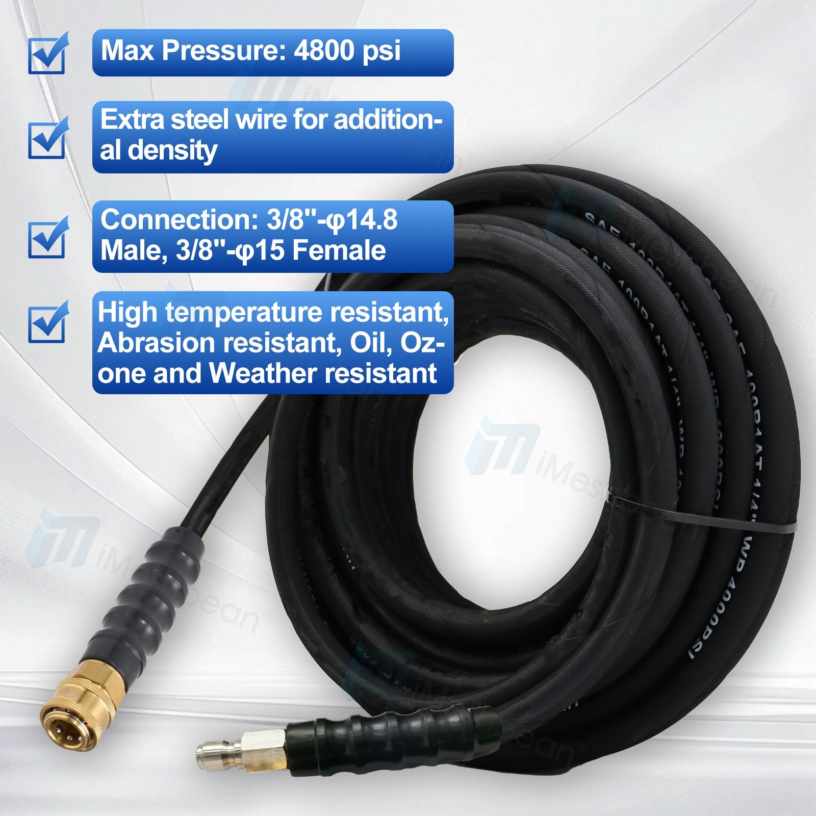 Pressure Washer Parts Hose – 4000 PSI 25 FT Wire Braid – Gray Non-Marking
