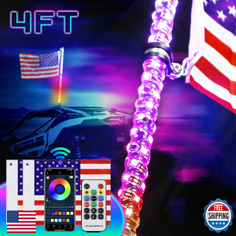 Uni-Shine 1Pcs 4Ft Led Whip Light Spring Base Spiral Rgb Chasing Lights App