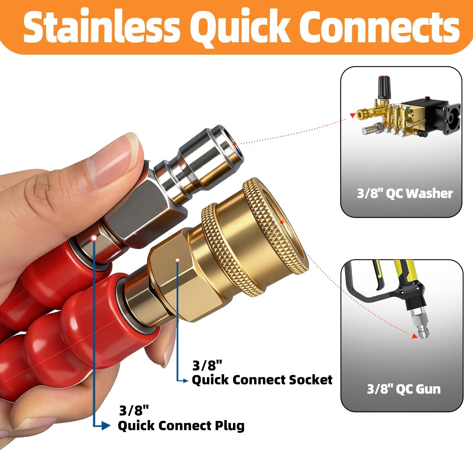 4800 PSI Pressure Washer Hose 50FT, 3/8” Steel Wire Braided Kink Resistant P…