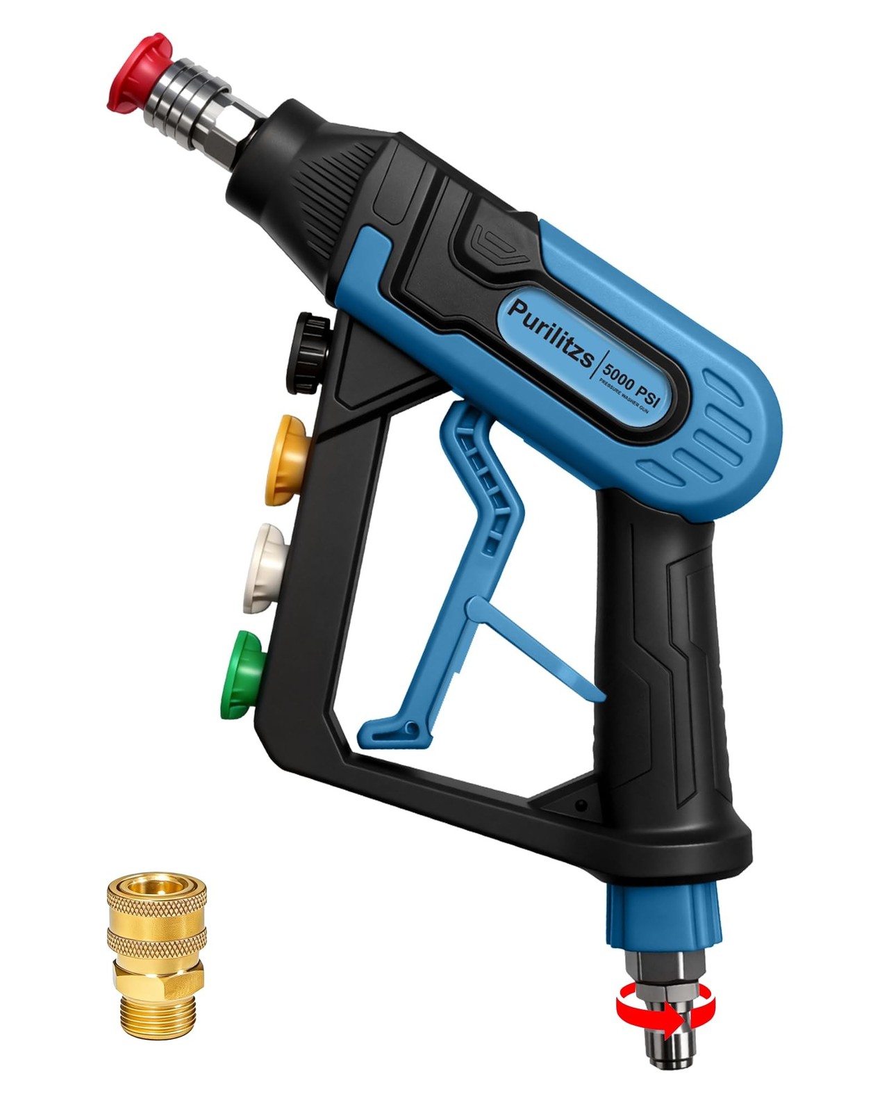 5000 PSI Pressure Washer Gun with Swivel 3/8″ Plug & M22 Coupler, Short Power…
