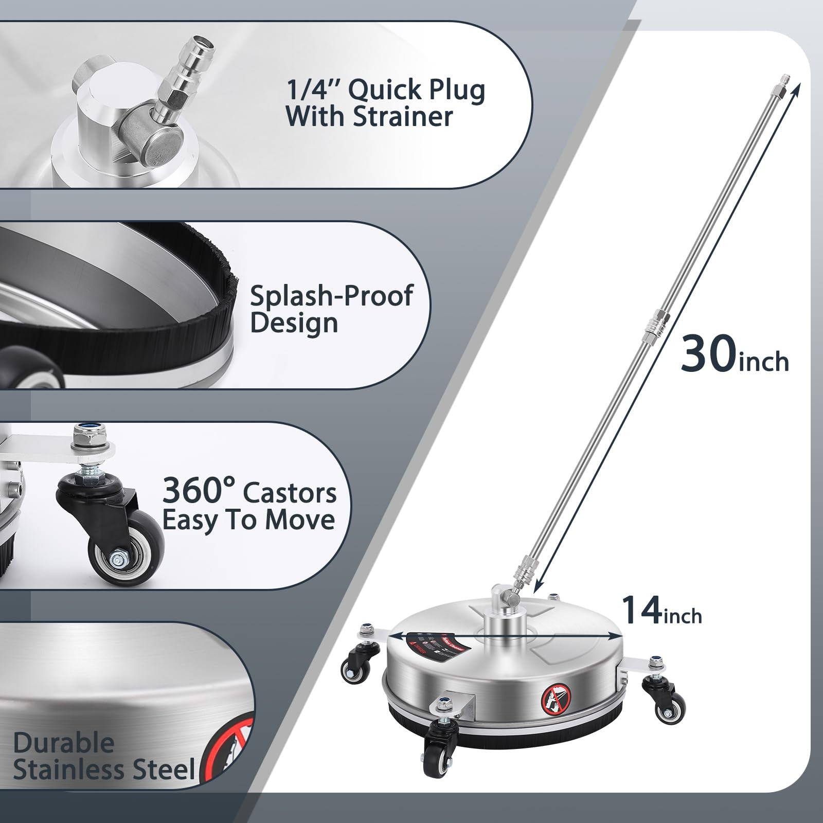 Dalmbox 14″ Pressure Washer Surface Cleaner with 4 Wheels, 14 Inch, Silvery