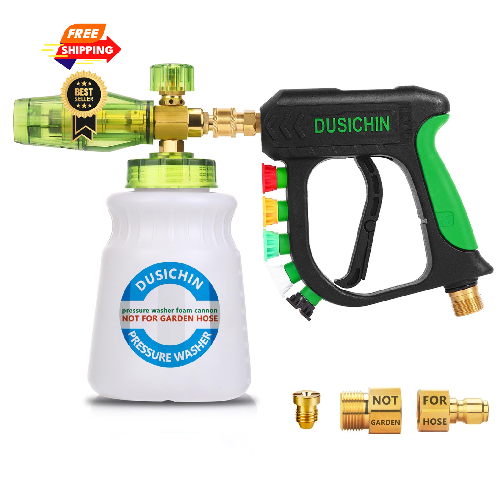 DUSICHIN Pressure Washer Gun with Foam Medium, Gun+Foam Cannon+Nozzle
