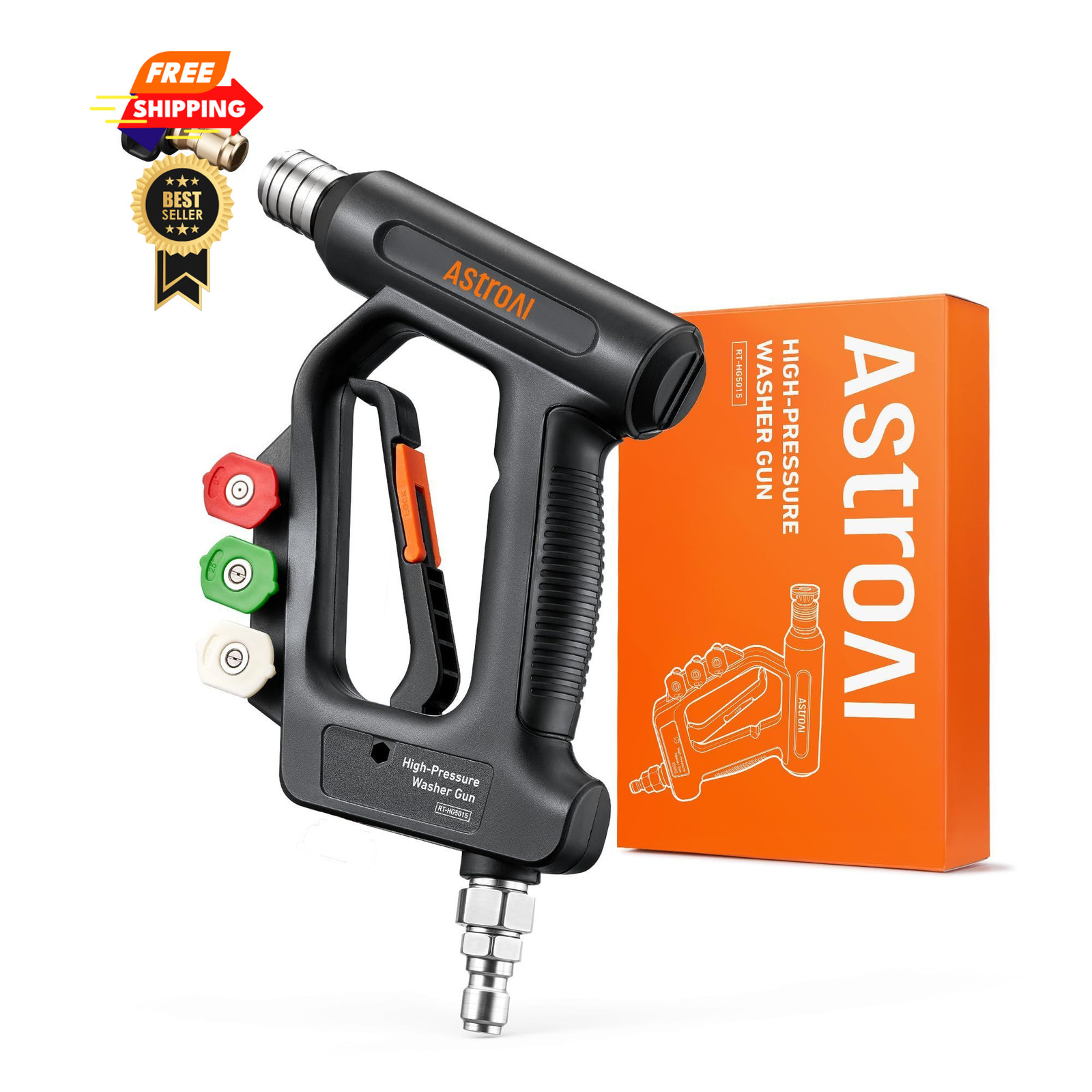 AstroAI Short Pressure Washer Gun with Swivel, Power Short, Black