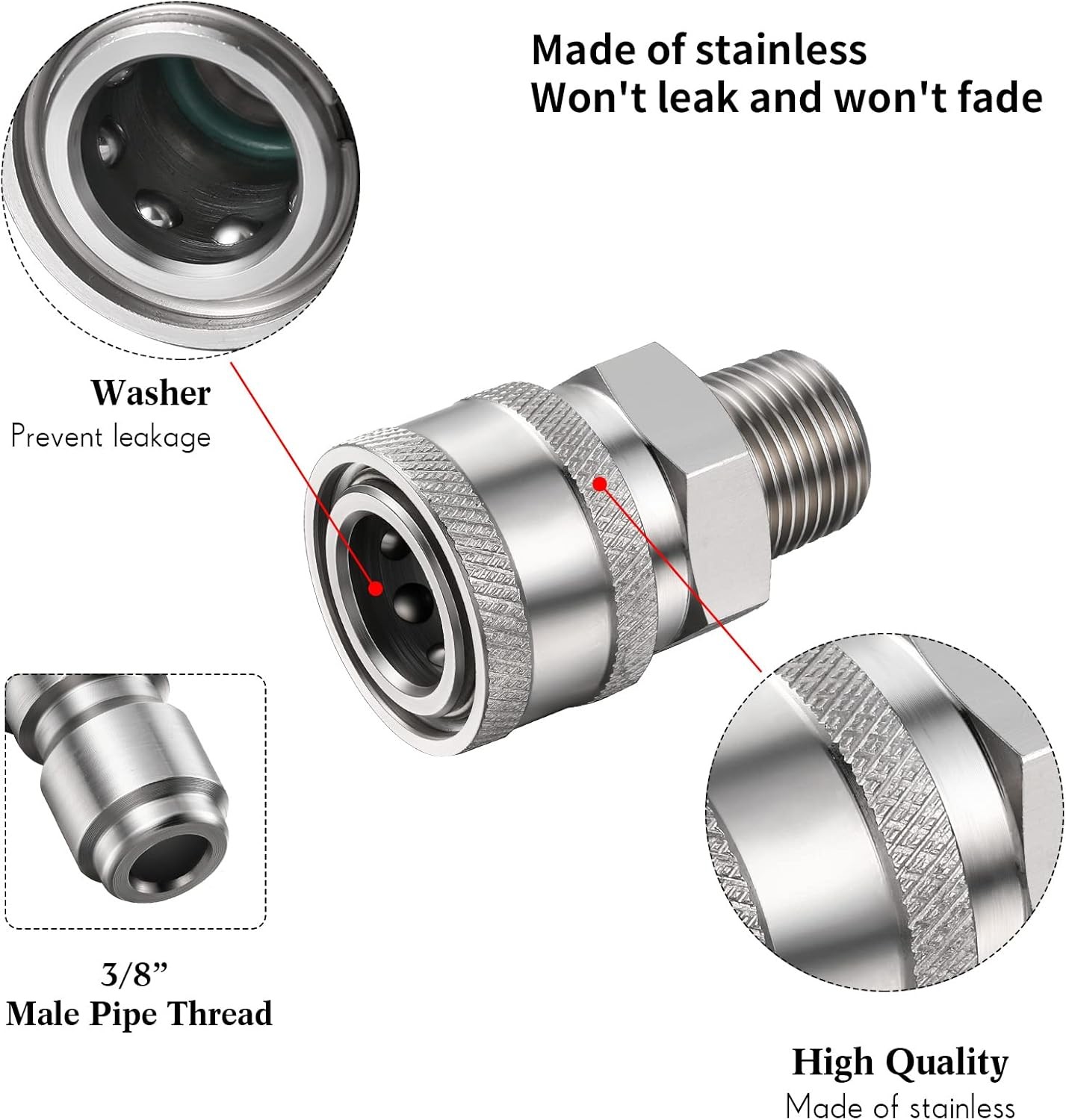 NPT 3/8 Inch Stainless Steel Male and Female Quick Inch, External Thread