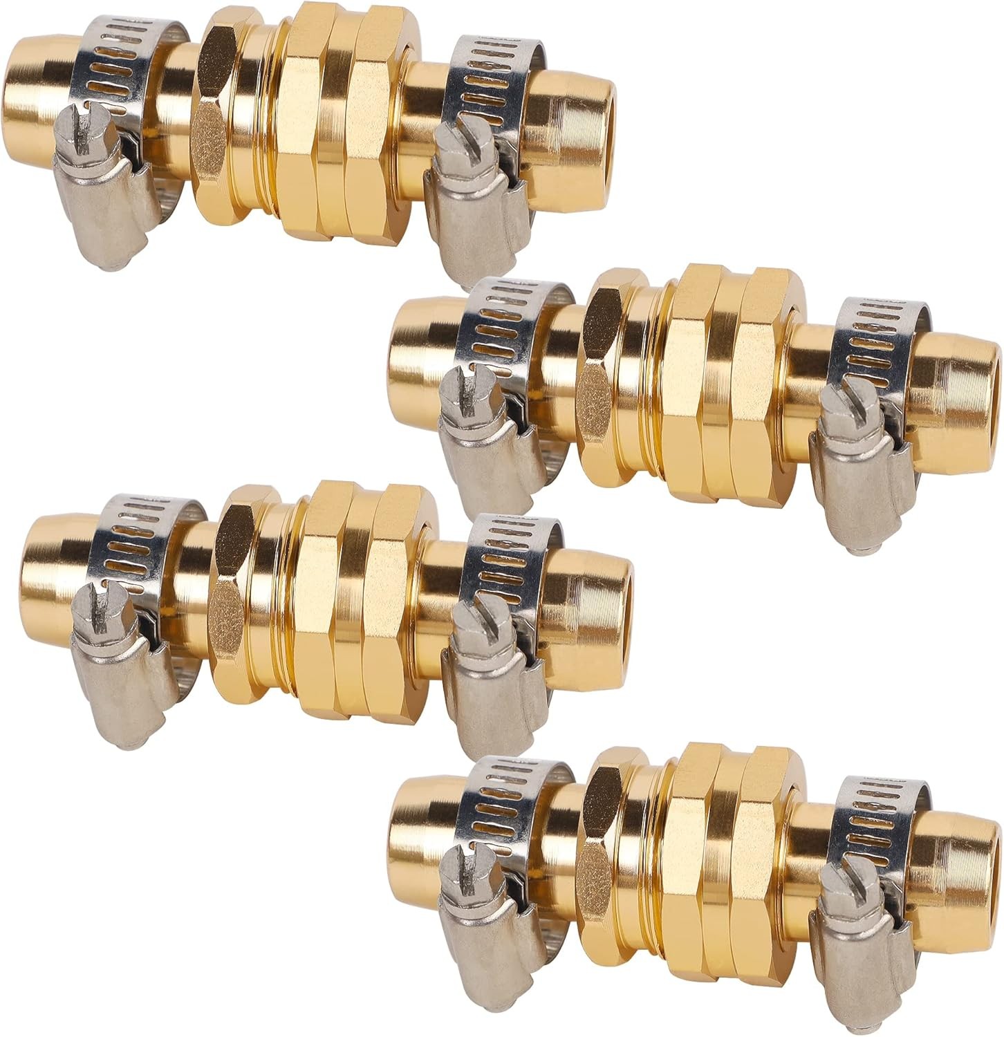 Biswing Garden Hose Repair Connector with Stainless Steel Clamps, 5/8″ Brass