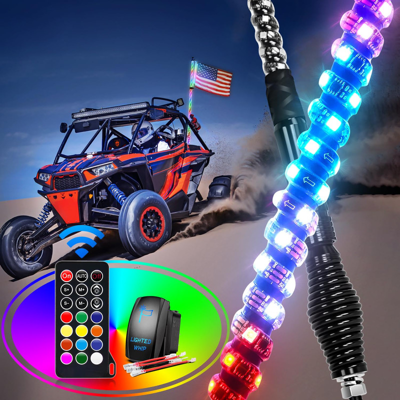 Gooacc 1Pc 4Ft Led Whip Light Spring Base Spiral Rgb Chasing Rf Remote Lighted