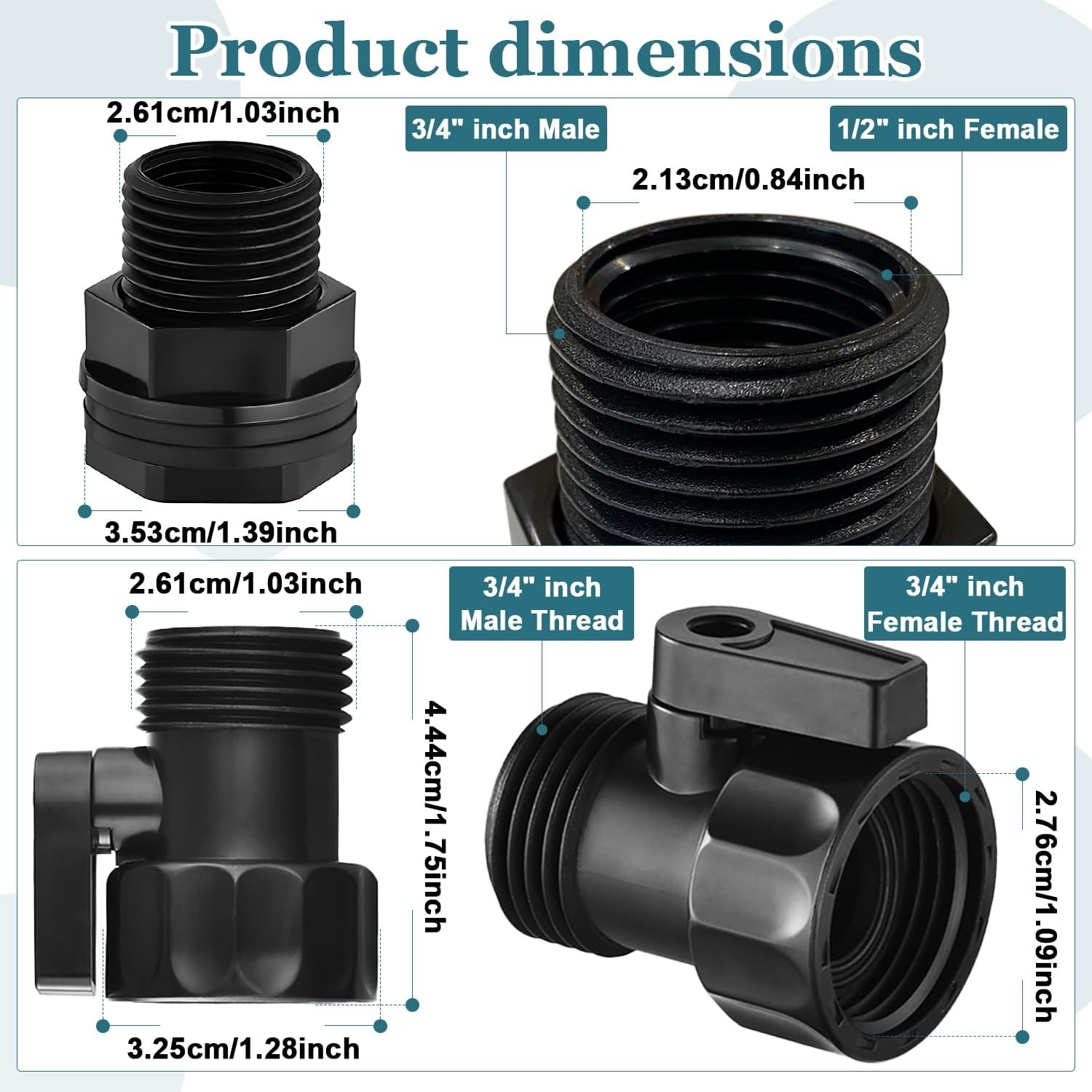 4 Pack Rain Barrel Spigot kit 3/4” Plastic 3/4 inch, 4 Bulkhead+4 Valve