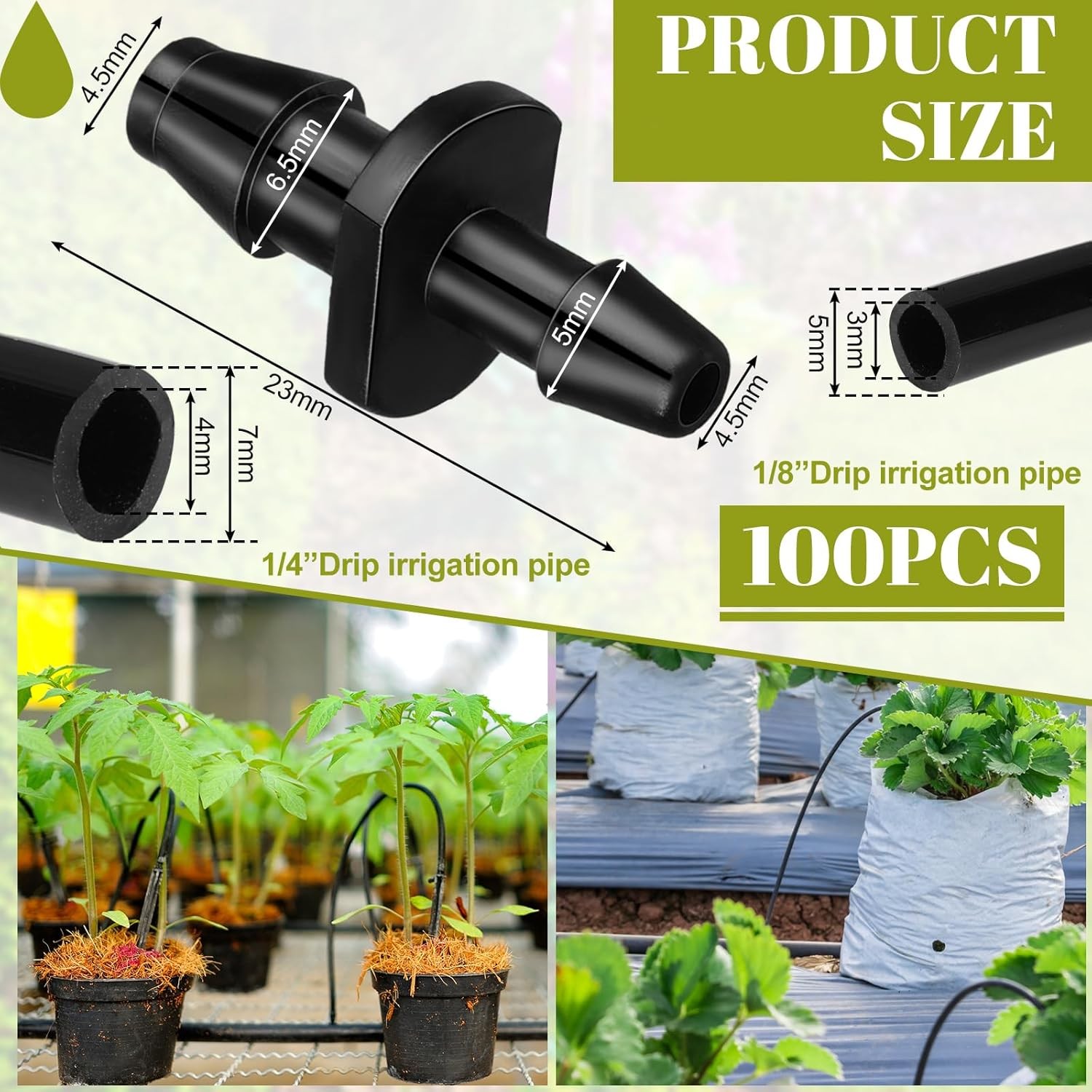 100 Pcs Drip Irrigation Fittings Barbed Connectors Barb Adapter Coupling…